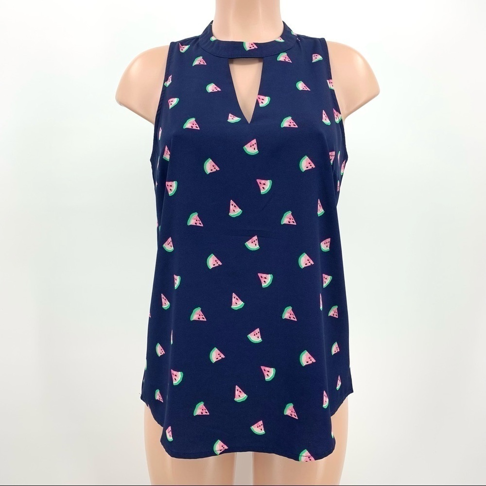 Mud Pie Navy Watermelon Print Tank Top Size Small
